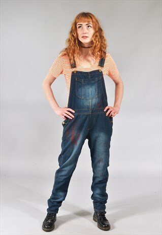 VINTAGE DARK BLUE PAINT SPLATTERED DUNGAREES