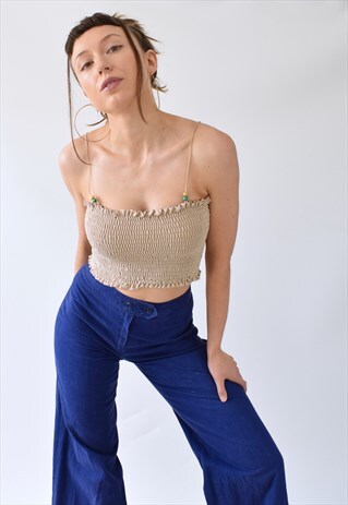 VINTAGE 90S Y2K SUEDETTE RUCHED BANDEAUX BEAD BOHO CROP TOP