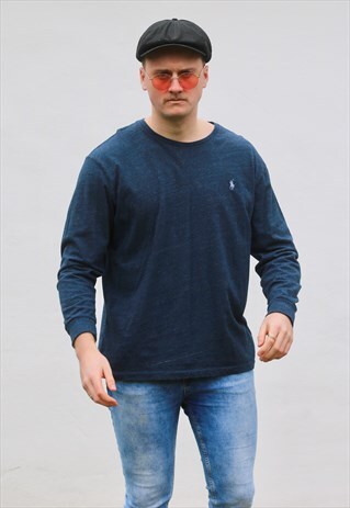 RALPH LAUREN USA INDIGO DYE BLUE LIGHTWEIGHT SWEATSHIRT