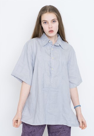 VINTAGE LIGHT BLUE SHORT SLEEVE RETRO BLOUSE