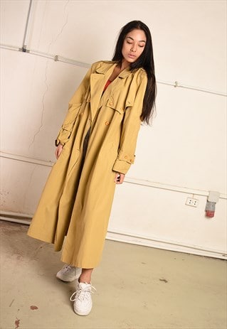 VINTAGE 80S MINIMALIST MIDSEASON DUSTER COAT MAC IN BROWN