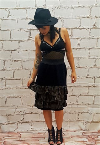 VINTAGE BLACK/BRONZE RUFFLE SKIRT