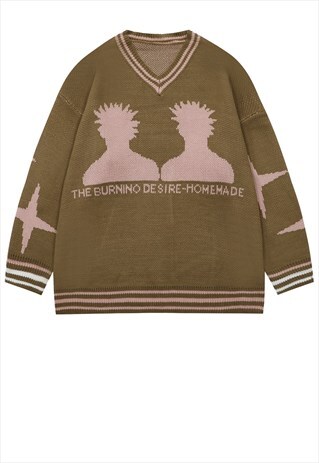 Punk sweater knit grunge jumper distressed rave top brown