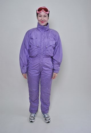 ITALIAN ONE PIECE SKI SUIT, RETRO WOMEN PURPLE FULL SNOW SUI