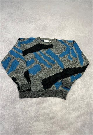 VINTAGE KNITTED JUMPER ABSTRACT PATTERNED KNIT SWEATER