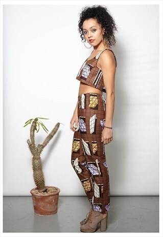 AFRICAN WAX PRINT MATCHING BESPOKE TWO PIECE TROUSERS & TOP