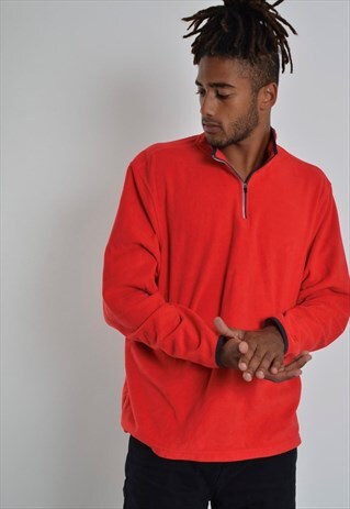 VINTAGE STARTER 1/4 ZIP FLEECE SWEATSHIRT RED