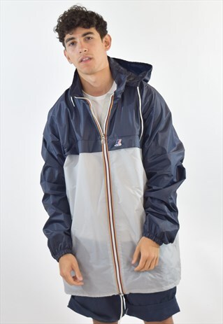 VINTAGE 90S GREY BLUE KWAY RAIN COAT JACKET