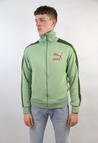 VINTAGE PUMA GREEN ZIP-UP SPORTS JACKET