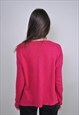 VINTAGE PINK SWEATER, WOMEN MINIMALIST PULLOVER, SIZE M