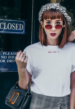 HOW CUTE SLOGAN EMBROIDERED WHITE T-SHIRT