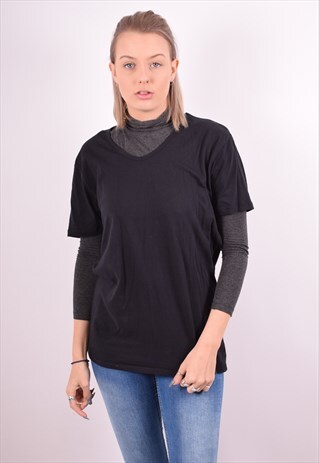PUMA WOMENS VINTAGE T-SHIRT TOP XL BLACK 90S