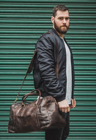 LEATHER WEEKEND TRAVEL BAG LARGE IN DARK BROWN
