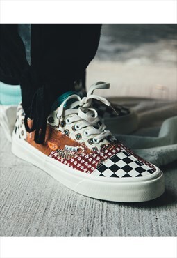Retro plimsolls check pattern sneakers flat sole shoes 