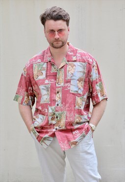 Bermuda Bay USA 90s Cuban Collar Postcard Shirt