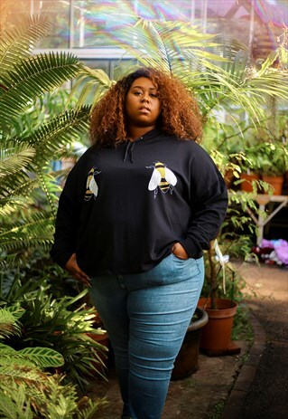 HAND PAINTED BEES, ORGANIC HOODED SWEATER