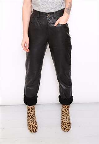 VINTAGE 80S BLACK LEATHER HIGH WAISTED TROUSERS