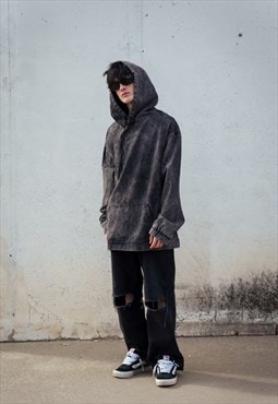 Custom grey denim kangaroo hoodie 