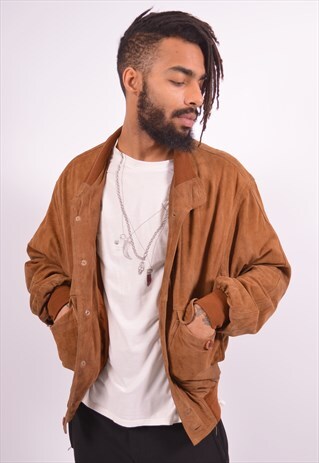 MENS VINTAGE SUEDE JACKET XL BROWN 90S