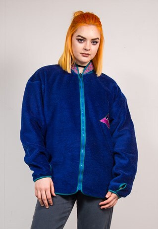 90'S RETRO BLUE PATCH DETAIL FLEECE ZIP JACKET