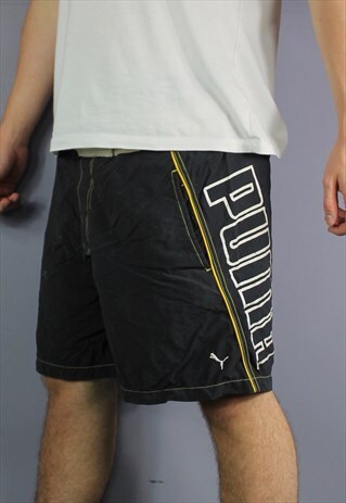 VINTAGE PUMA SHORTS IN NAVY BLUE WITH POCKETS, PRINTED LOGO