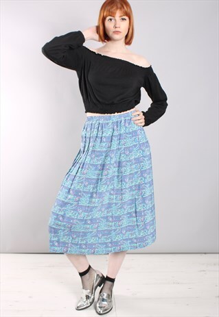 VINTAGE 80S PAISLEY PATTERNED PLEATED MIDI SKIRT