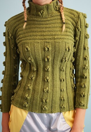 70'S RETRO MOD POM POM HANDKNIT JUMPER