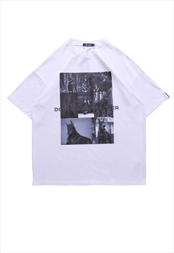 Doberman print t-shirt retro Pinscher tee punk dog top white