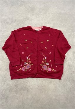 Vintage Sweatshirt Embroidered Flower Patterned Cardigan