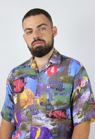 VINTAGE BURTON HAWAII STYLE SHIRT 90S FISH AQUARIUM