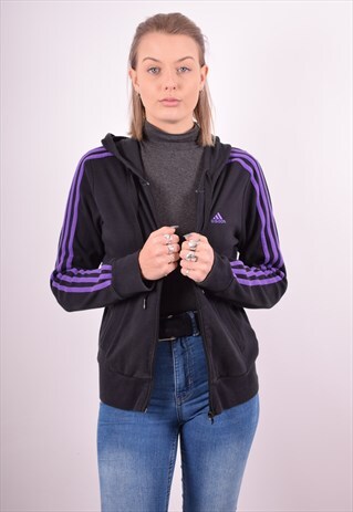 ADIDAS WOMENS VINTAGE HOODIE JACKET MEDIUM BLACK 90S