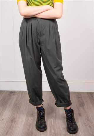 VINTAGE 90'S DARK GREEN HIGH WAIST SMART TAPERED TROUSERS