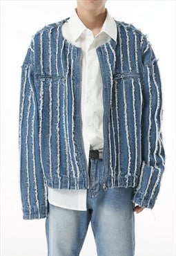 Men's Striped Fringed Denim Jacket AVOL.1