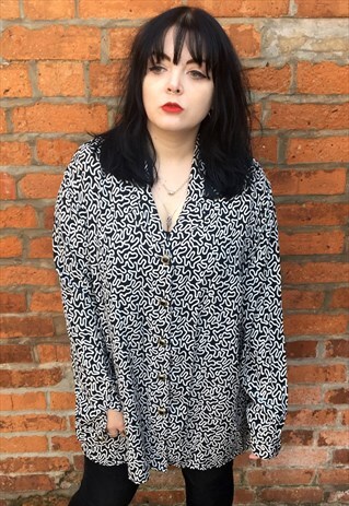VINTAGE 90'S MONOCHROME PRINT BLOUSE