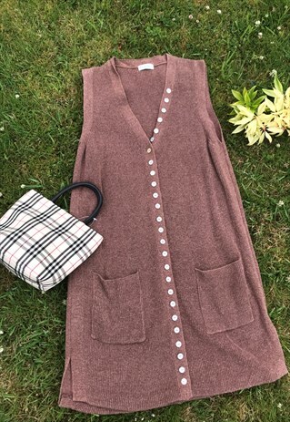 VINTAGE 90'S LONG RIBBED BUTTON UP KNITTED DRESS / CARDIGAN