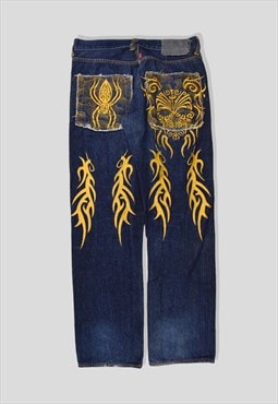 Vintage Japanese RMC Embroidered Denim Jeans in Blue