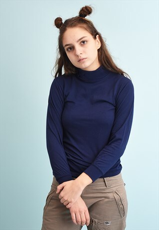 90'S RETRO NAVY BLUE TURTLENECK SPORTS TOP