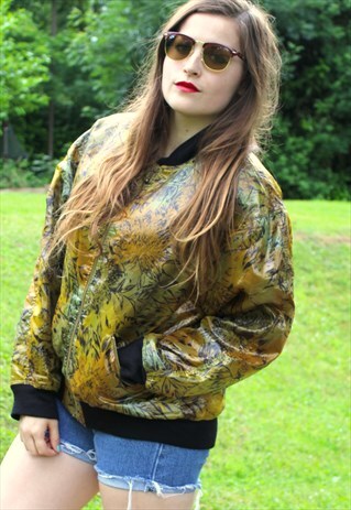 VINTAGE 80S WOMENS BOMBER JACKET - LARGE - ART FESTIVAL