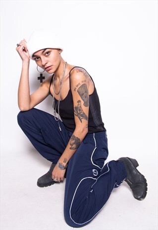 VINTAGE 90S NIKE NAVY TRACK PANTS ID:7592