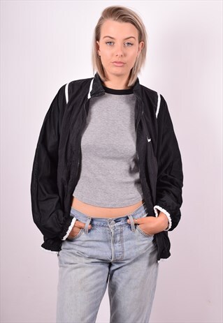 NIKE WOMENS VINTAGE TRACKSUIT TOP JACKET LARGE BLACK 90'S