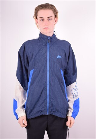 NIKE MENS VINTAGE TRACKSUIT TOP JACKET XL NAVY BLUE 90S