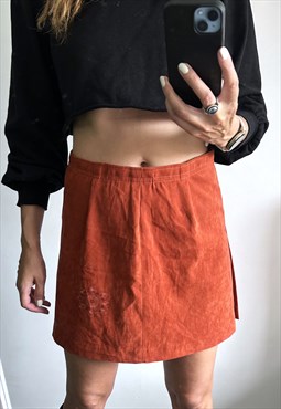 Boho Mini Orange Embroidered Skirt - M