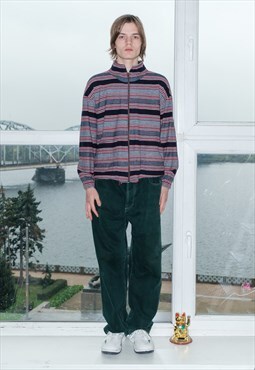 90's Vintage preppy zip up striped sweatshirt in muted tones