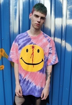 Emoji tee smile cartoon t-shirt tie-dye top purple