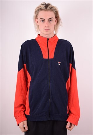 FILA MENS VINTAGE TRACKSUIT TOP JACKET XL NAVY BLUE 90S