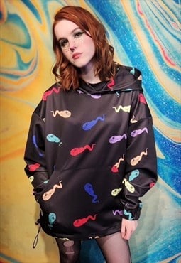 Emoji baggy hoodie handmade y2k cat cartoon pullover black