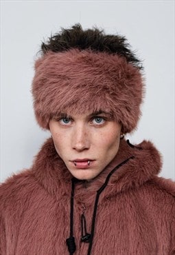 Faux fur headband luxury fluffy head cover in brown