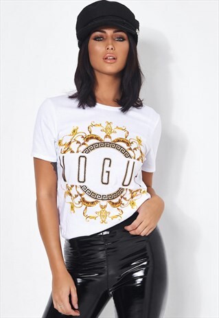 VOGUE WHITE SLOGAN T SHIRT