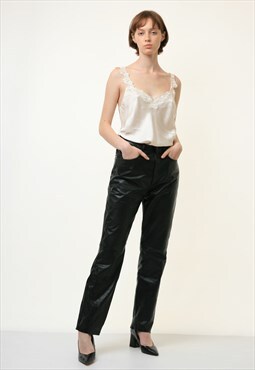 80s Vintage Leather Woman Pants size M Medium 4196