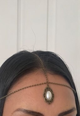 Antique Bronze Pearl Vintage Style Hair Head Chain Band Clip